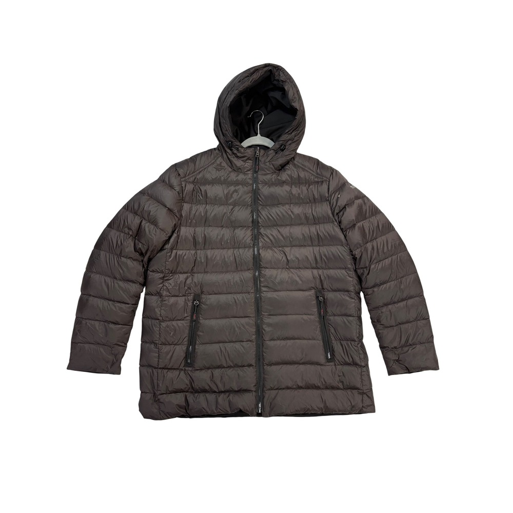 Tumi Puffer Jacket Mens XL Brown Excellent Packable Hooded Quilted Coat